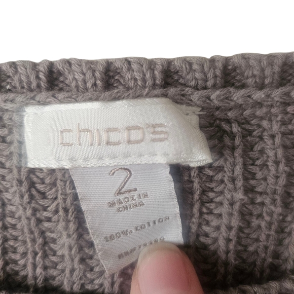 Chico's Taupe Crew Neck Ribbed Knit Metallic Neutral Minimalist Sweater, Size 2 - Picture 3 of 9